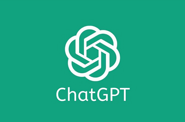 민트색 배경 중앙에 흰색의 겹쳐진 육각형 고리 모양인 ChatGPT 로고가 있고, 그 아래에 흰색 산세리프체로 **'ChatGPT'**라는 텍스트가 적혀 있는 이미지.